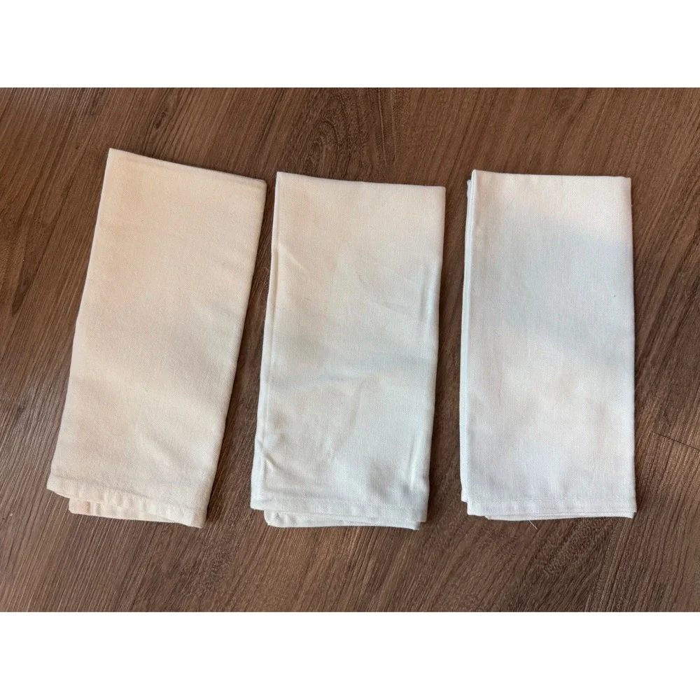 Set of 3 Floral Embroidered Cotton Napkins Cream Pink Gold 17x19 Made in India